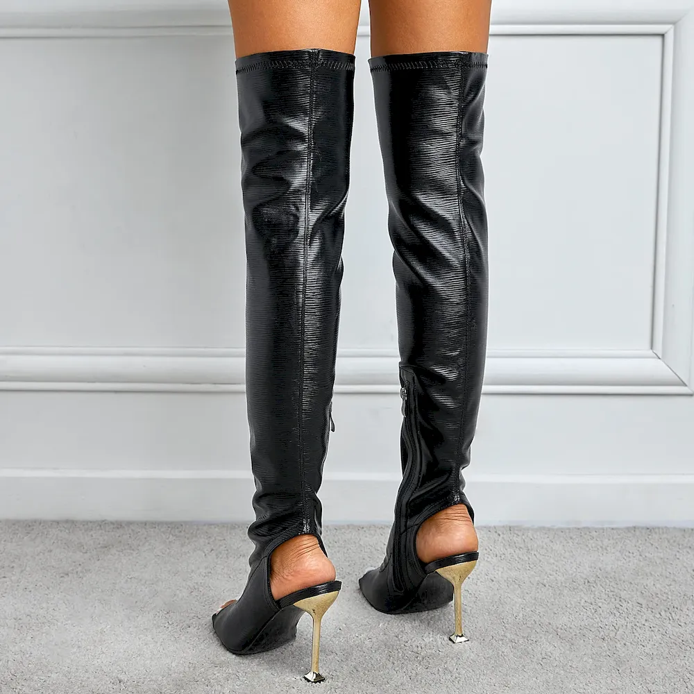 Women Fashion Square Toe Pu Side Zipper Over The Knee Boots - Image 7
