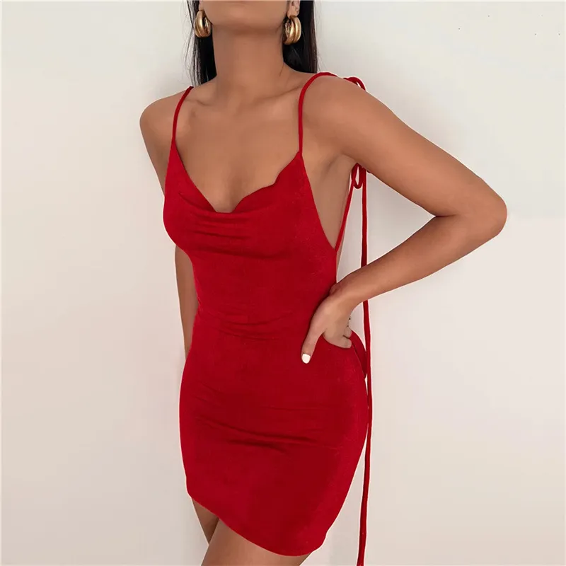 Summer Nightclub Women Sexy Backless Strappy Solid Slim Tight Dress - Image 4