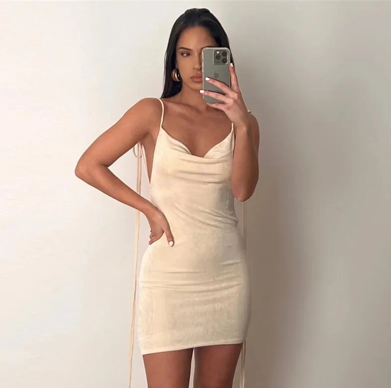 Summer Nightclub Women Sexy Backless Strappy Solid Slim Tight Dress - Image 7