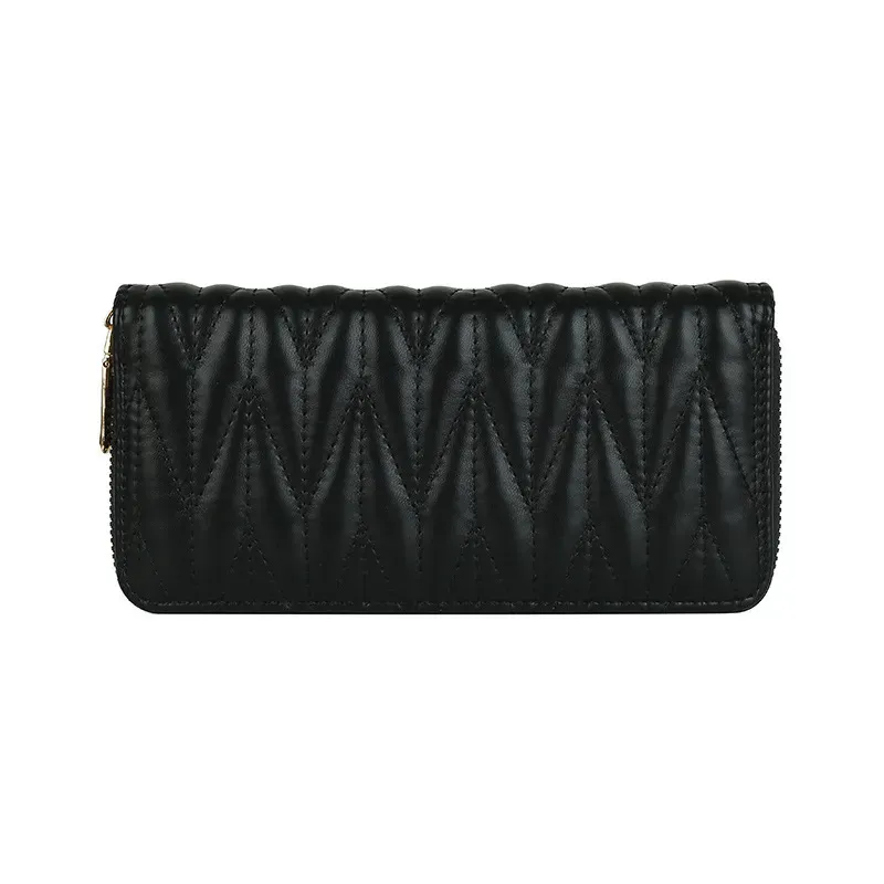 Women'S Fashion Pu Leather Embroidery Thread Solid Color Large Capacity Long Coin Purse - Image 8