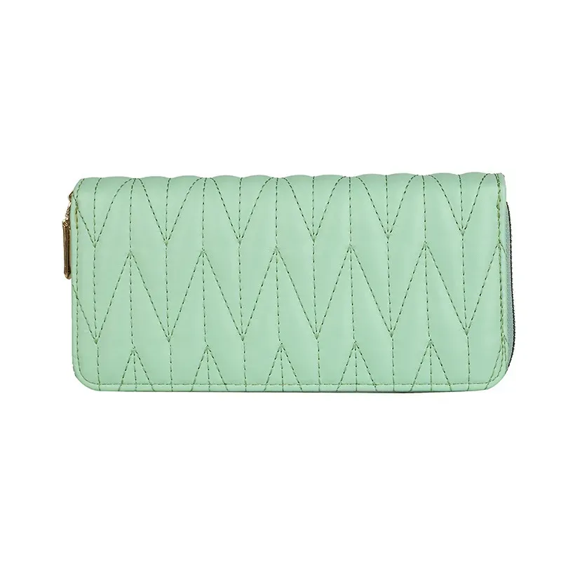 Women'S Fashion Pu Leather Embroidery Thread Solid Color Large Capacity Long Coin Purse - Image 11