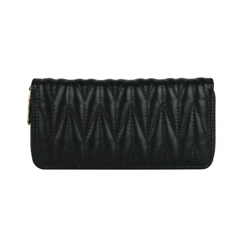 Women'S Fashion Pu Leather Embroidery Thread Solid Color Large Capacity Long Coin Purse - Image 12