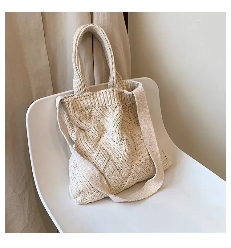 Women'S Fashion Knitted Vintage Woven Tote Bag