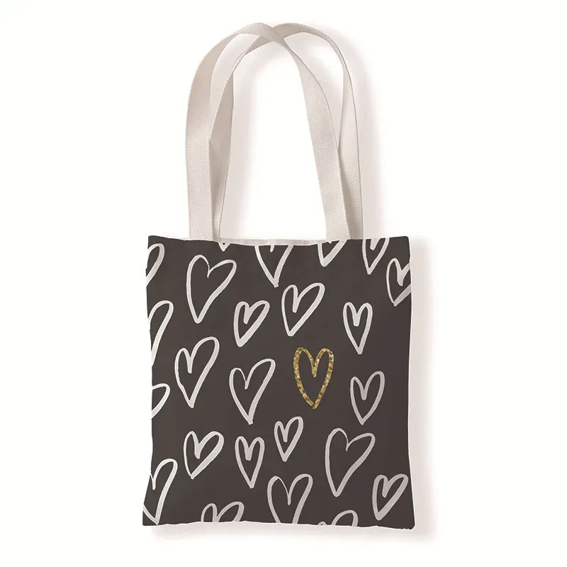 Women Fashion Geometric Black White Stripe Canvas Tote Bag