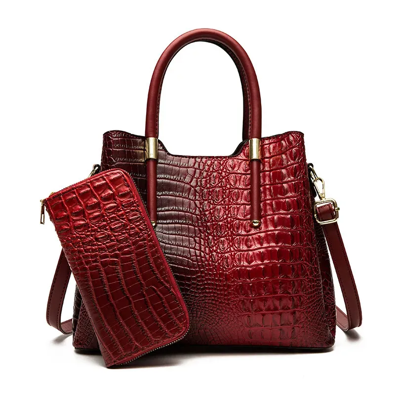 Women Fashion Crocodile Print Multi-Piece Pop Embossed Tote Bag Set