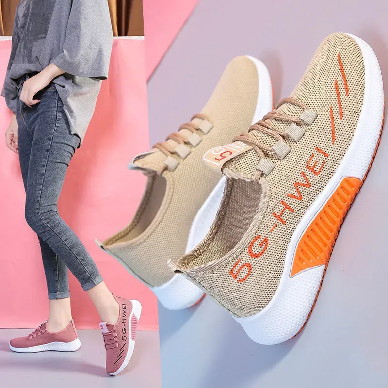 Women Fashion Lace-Up Round Toe Solid Color Breathable Sneakers - Image 4