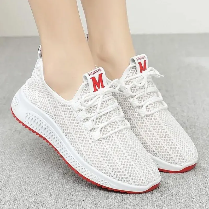 Women Fashion Mesh Solid Color Lace-Up Sneakers - Image 6