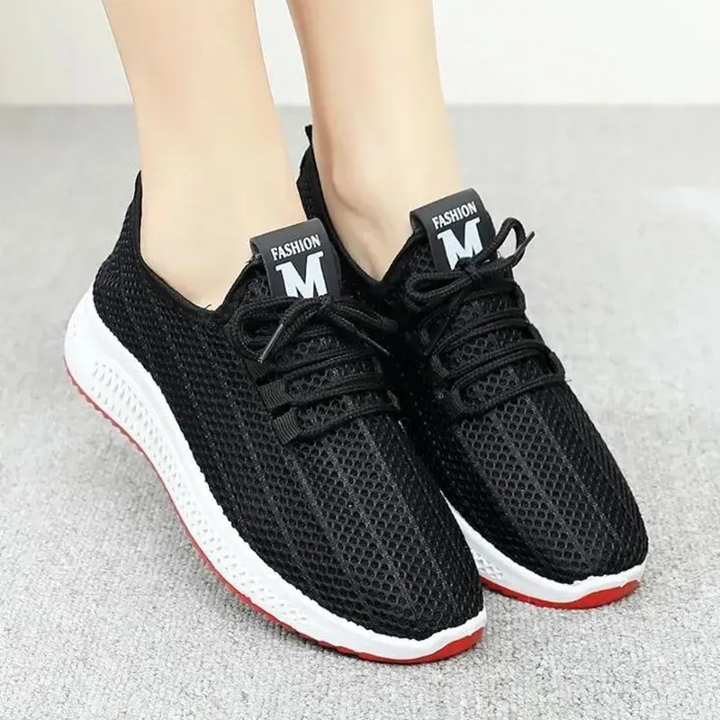 Women Fashion Mesh Solid Color Lace-Up Sneakers - Image 7