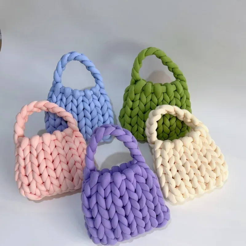 Women Fashion Solid Color Hand-Woven Wool Handbag