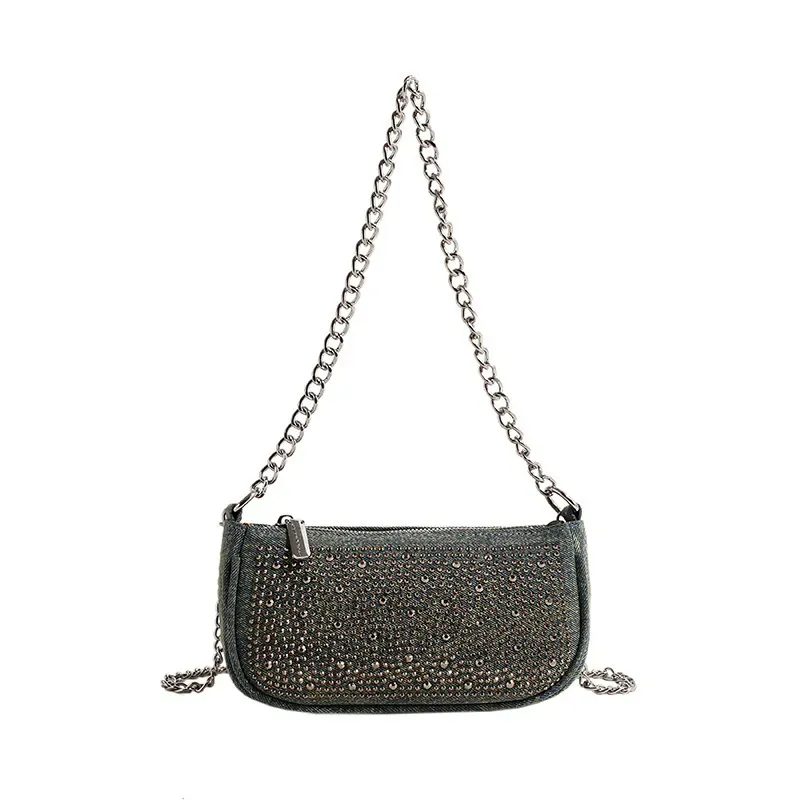 Women Fashion Square Rhinestone Zipper Shoulder Underarm Bag - Image 5