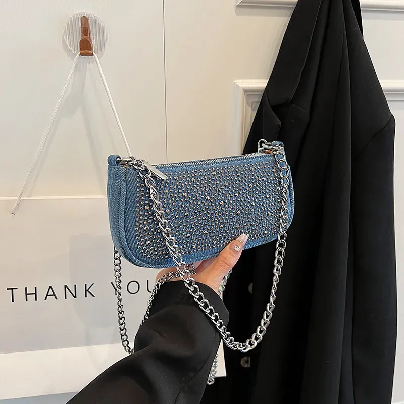 Women Fashion Square Rhinestone Zipper Shoulder Underarm Bag - Image 8