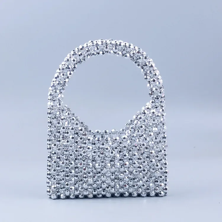 Women Fashion Handmade Beaded Woven Square Handle Evening Bag