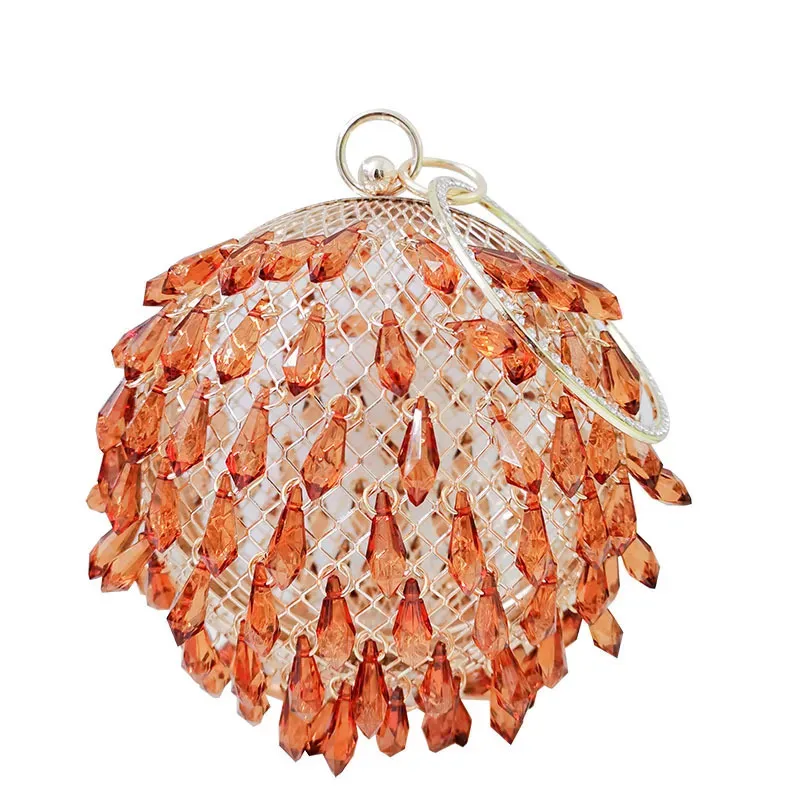 Women Fashion Creative Drop Shape Acrylic Round Metal Birdcage Handle Dinner Bag - Image 5