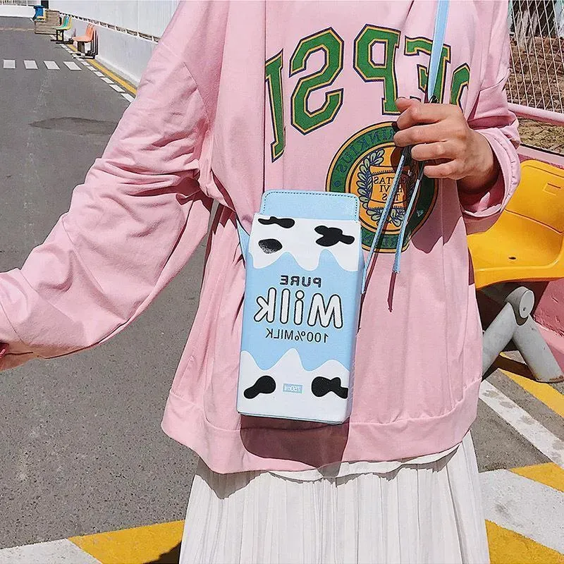 Women Simple Cute Milk Box Creative Shaped Messenger Bag