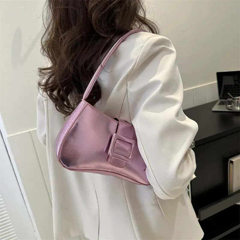 Women Fashionable Simple Belt Buckle Flap Square Shoulder Underarm Bag - Image 4