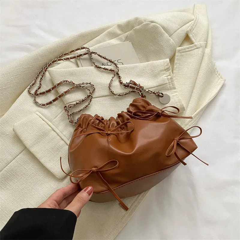 Women Fashion Casual Large Capacity PU Bucket Shoulder Bag - Image 8