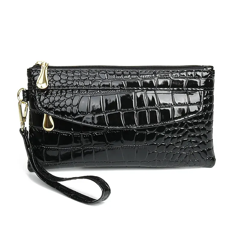 Women Fashion Casual Bright Crocodile Long Purses - Image 5