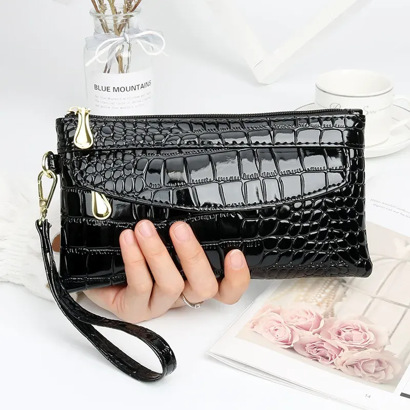 Women Fashion Casual Bright Crocodile Long Purses - Image 6