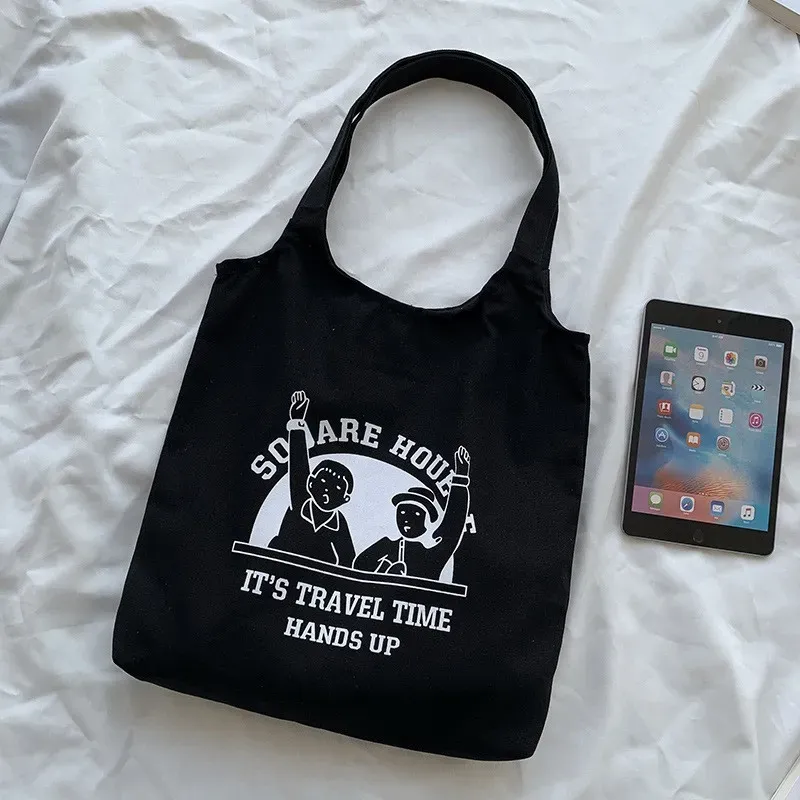 Women Cartoon Cute Orange Floral Print Large Capacity Canvas Tote Bag - Image 19