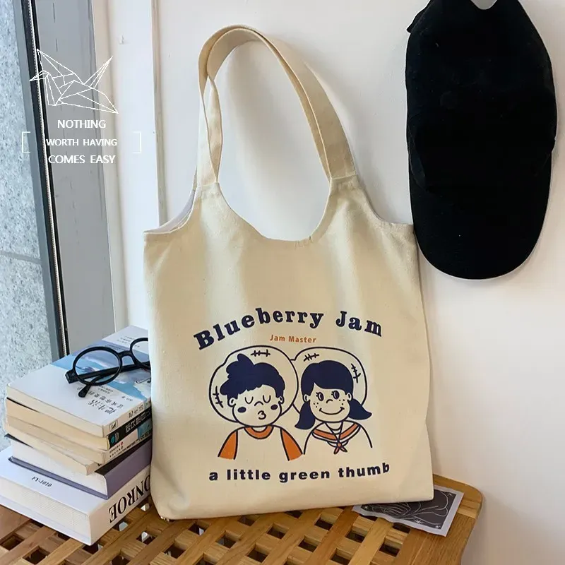 Women Cartoon Cute Orange Floral Print Large Capacity Canvas Tote Bag - Image 20