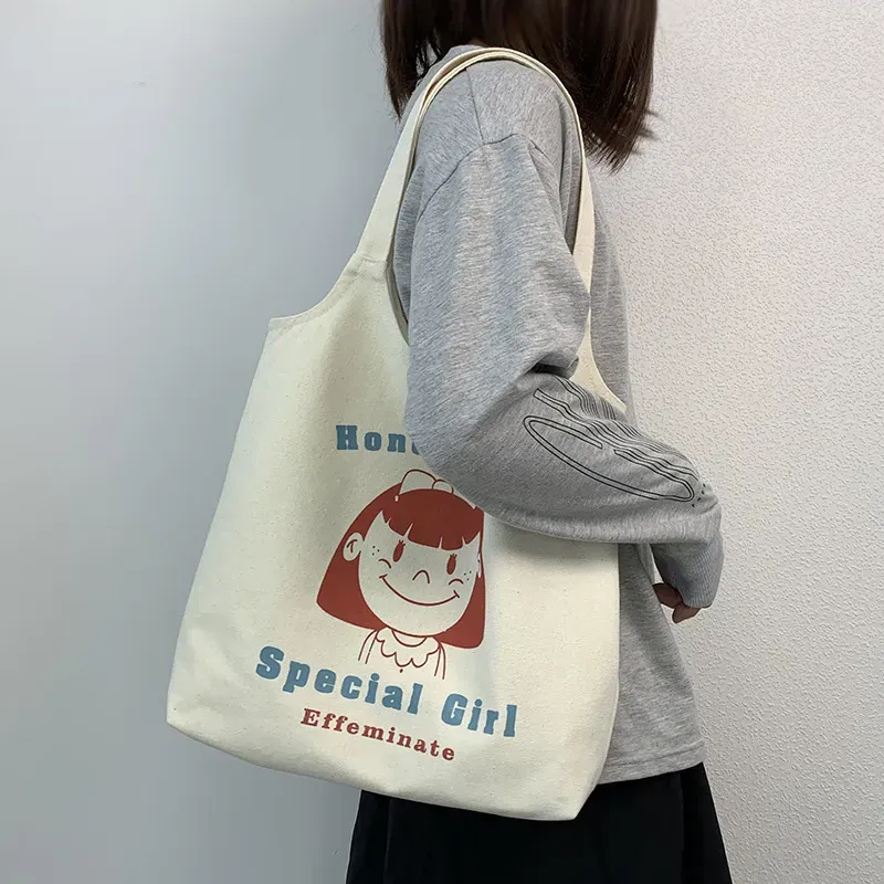 Women Cartoon Cute Orange Floral Print Large Capacity Canvas Tote Bag - Image 21