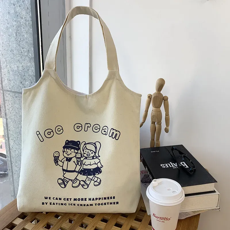 Women Cartoon Cute Orange Floral Print Large Capacity Canvas Tote Bag - Image 22