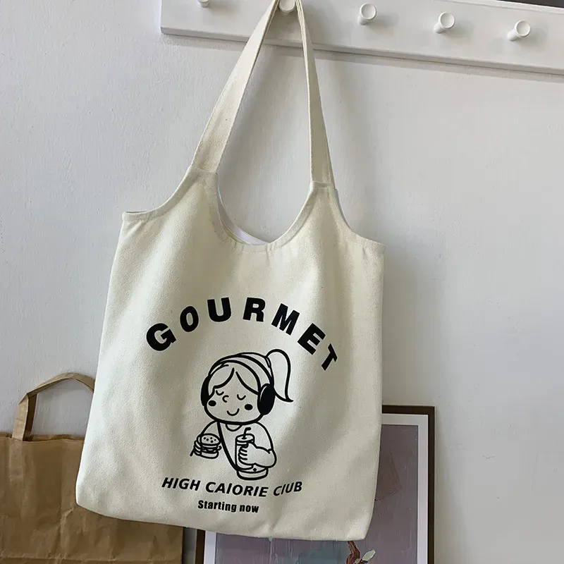 Women Cartoon Cute Orange Floral Print Large Capacity Canvas Tote Bag - Image 23