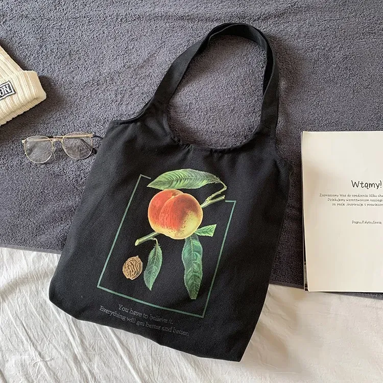 Women Cartoon Cute Orange Floral Print Large Capacity Canvas Tote Bag - Image 24