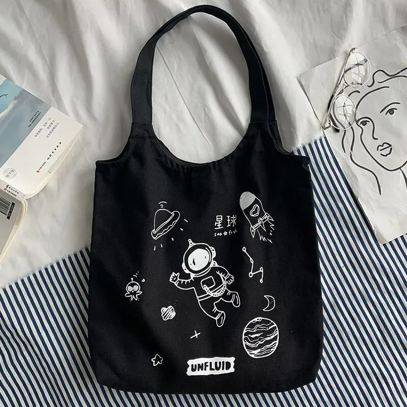 Women Cartoon Cute Orange Floral Print Large Capacity Canvas Tote Bag - Image 30