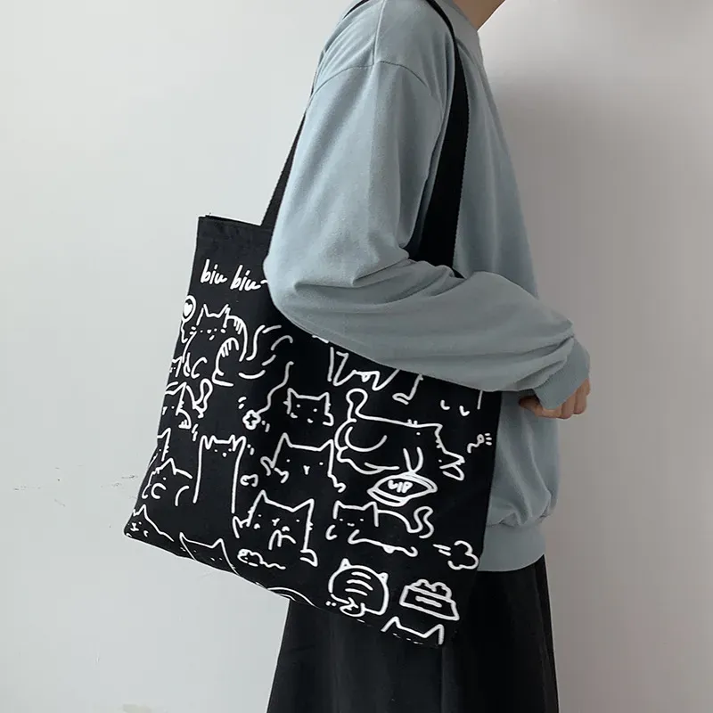 Women Cartoon Animal Print Large Capacity Canvas Tote Bag - Image 4