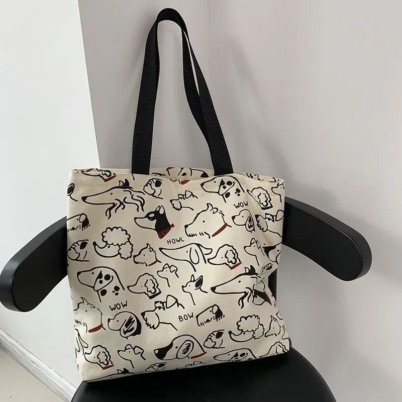 Women Cartoon Animal Print Large Capacity Canvas Tote Bag - Image 9