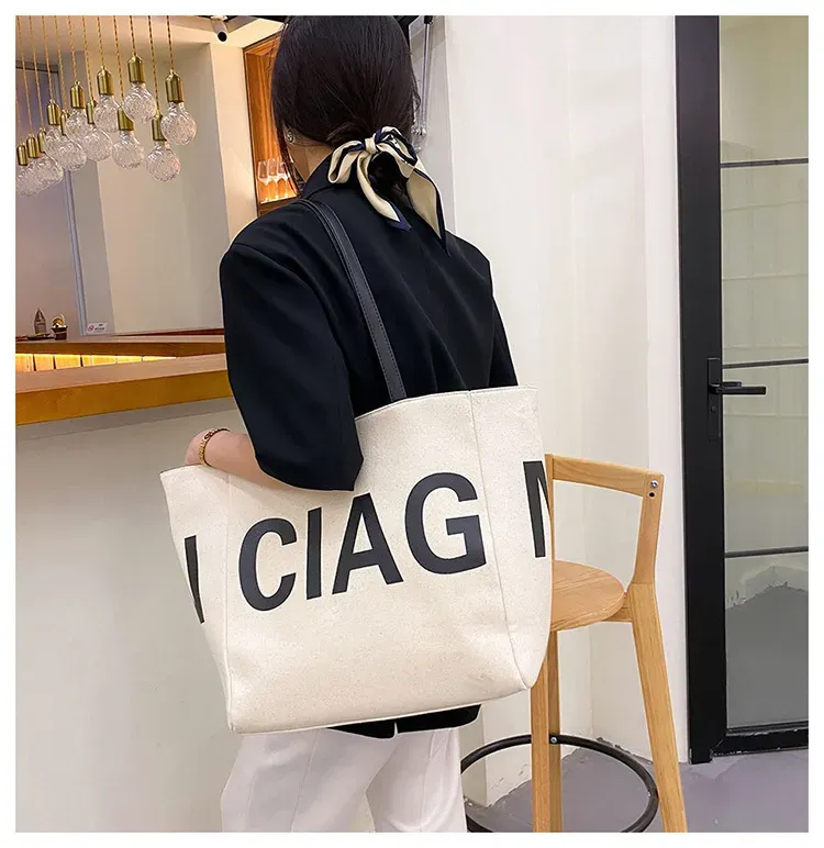 Casual Simple Large Capacity Letter Vintage Canvas Tote Bag - Image 3