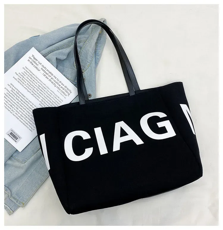 Casual Simple Large Capacity Letter Vintage Canvas Tote Bag - Image 6