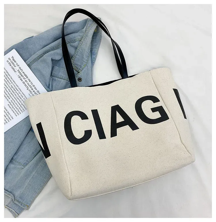 Casual Simple Large Capacity Letter Vintage Canvas Tote Bag - Image 7