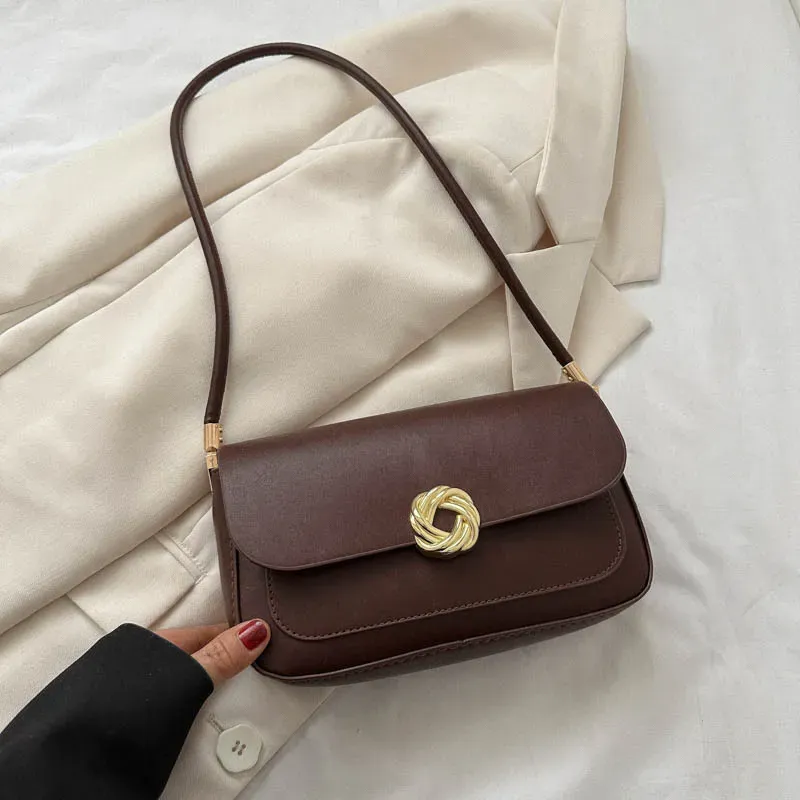 Women Casual Vintage Square Flip Metal Buckle PU Shoulder Bag - Image 9