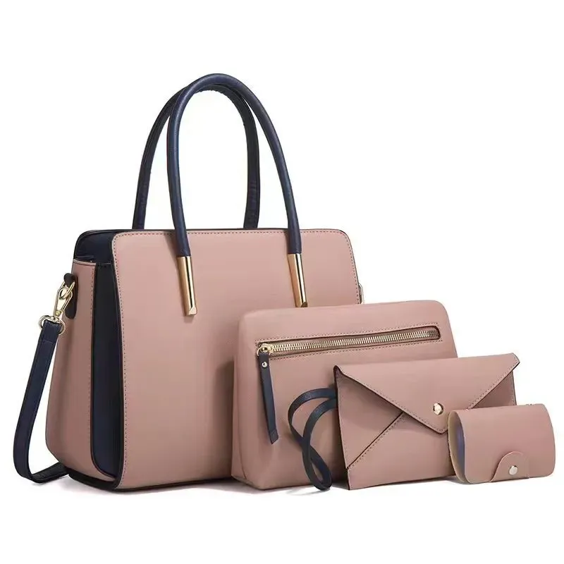 Women Fashion Large Capacity Color Block Wallet Handle Shoulder Bag Four-Piece Set - Image 11