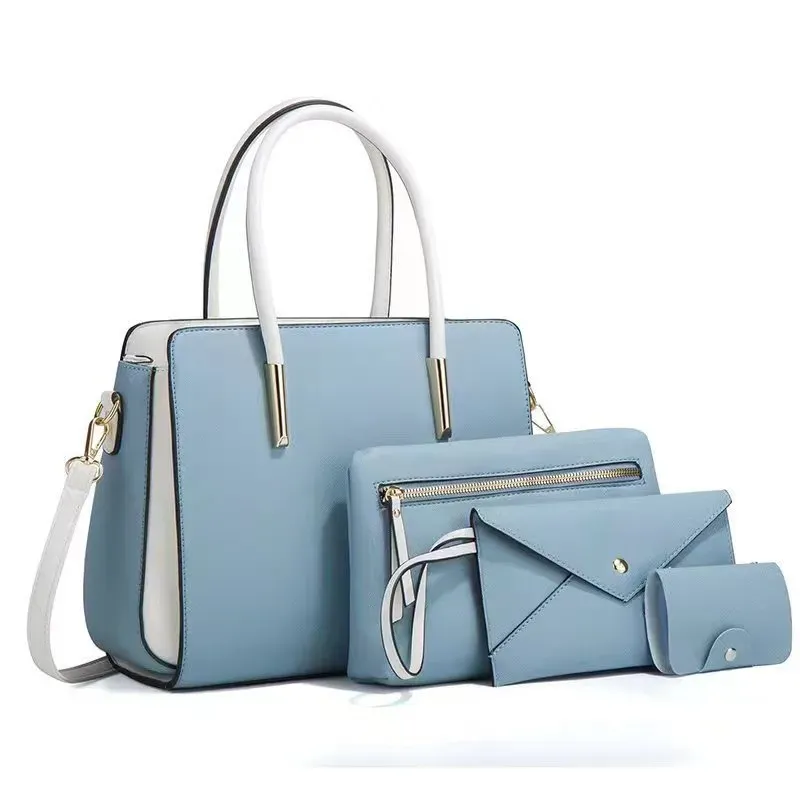 Women Fashion Large Capacity Color Block Wallet Handle Shoulder Bag Four-Piece Set - Image 13