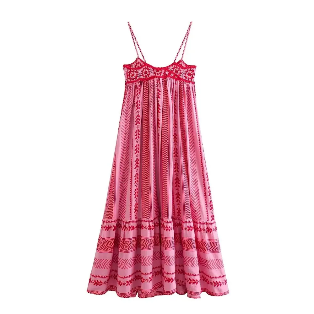 Bohemian Women Casual Embroidered Sling Maxi Dress - Image 5