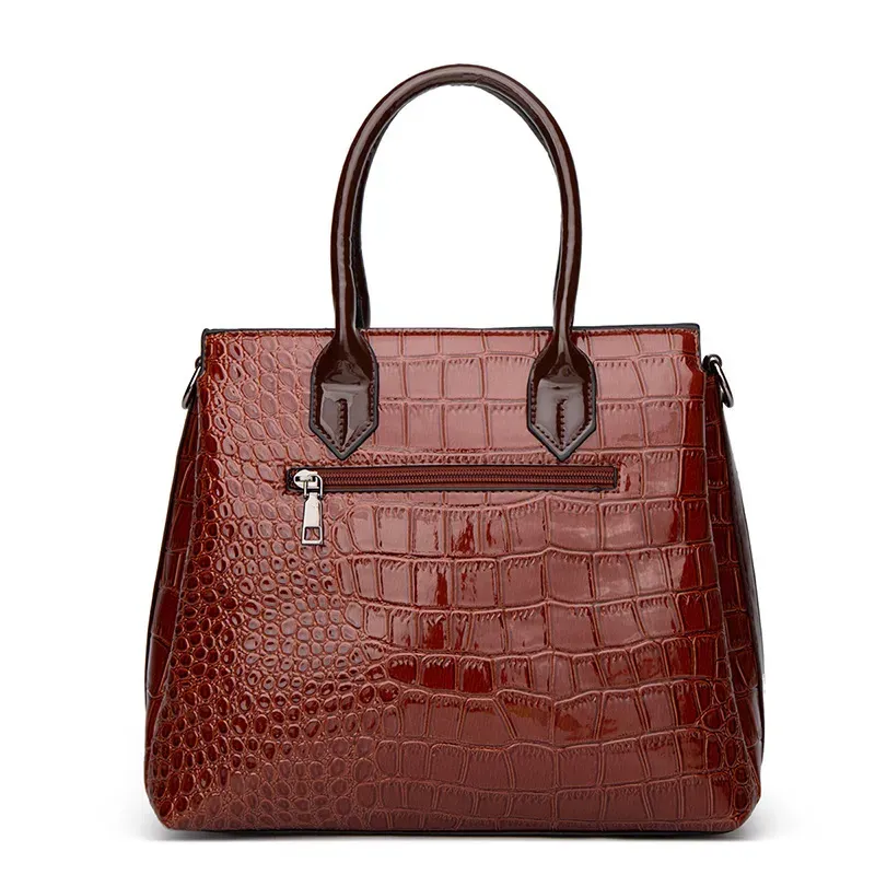 Women Fashionable Large Capacity Crocodile-Print Patent Leather Purses Handle Shoulder Bag Two-Piece Set - Image 4