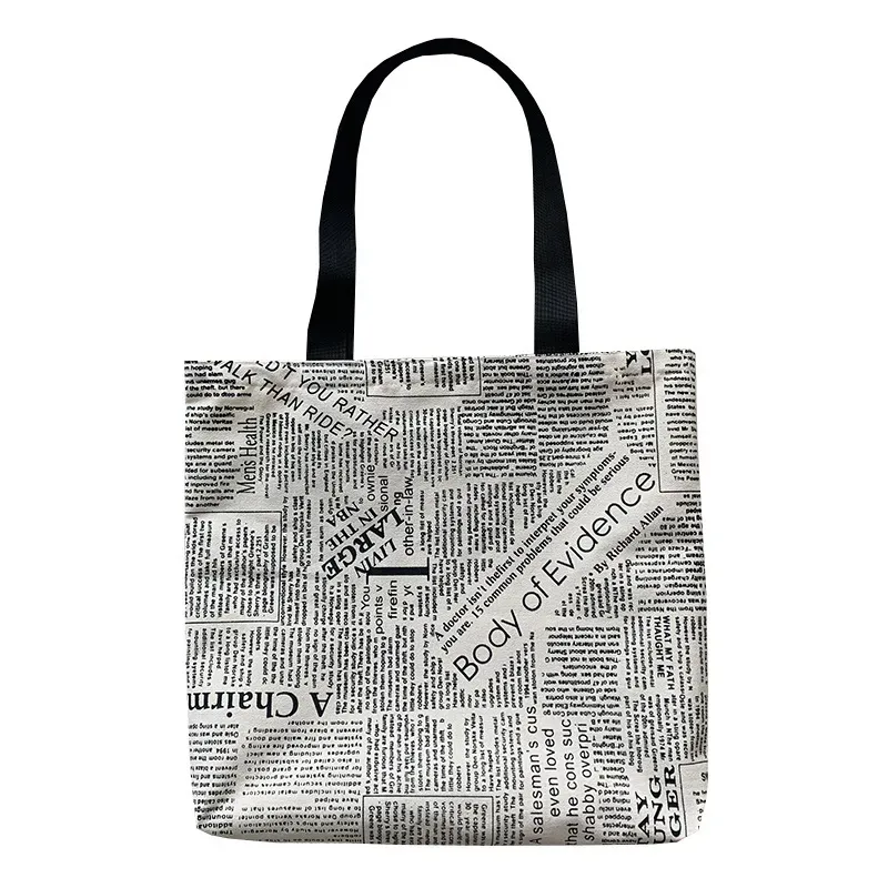 Women Fashion Creative Newspaper Printed Large Capacity Canvas Tote Bag - Image 5
