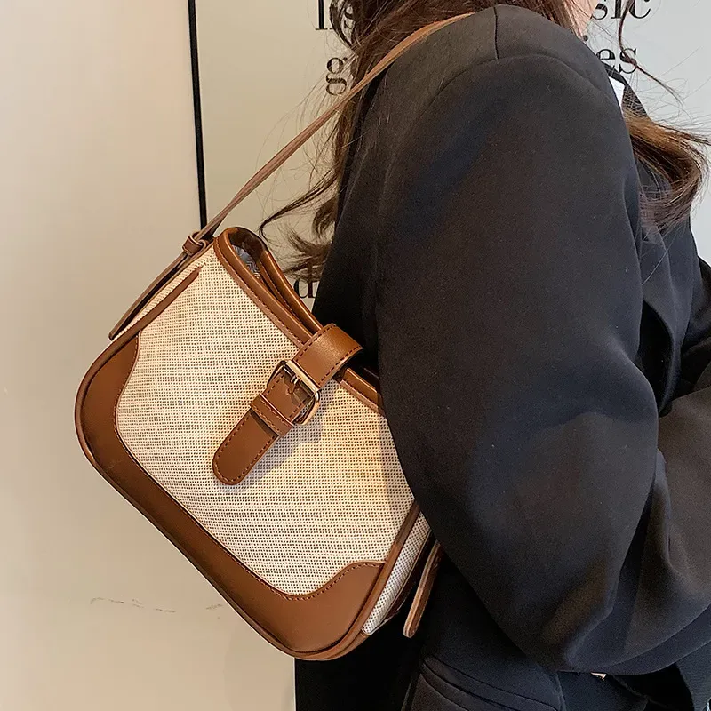 Women Fashion Square Canvas Shoulder Underarm Bag - Image 5