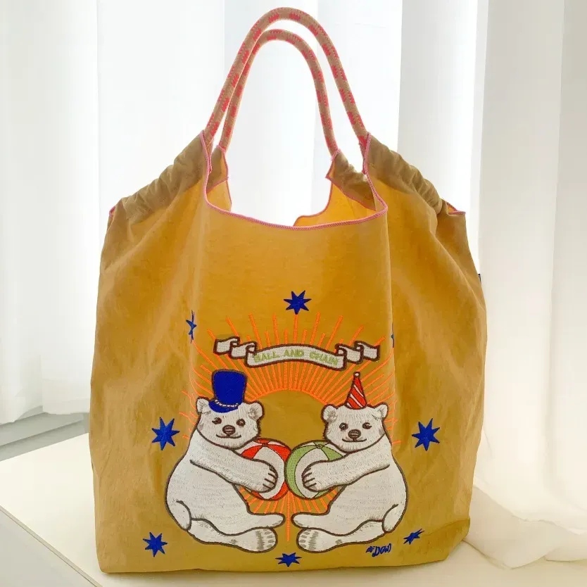 Women Fashion Nylon Embroidered Large Capacity Canvas Shopping Bag - Image 8