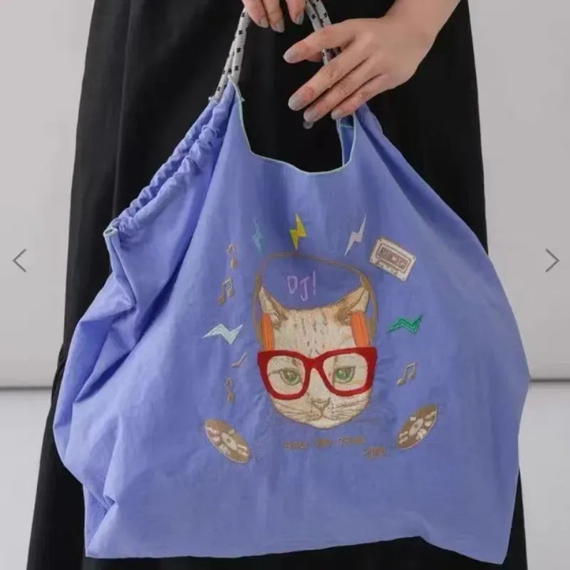 Women Fashion Nylon Embroidered Large Capacity Canvas Shopping Bag - Image 9