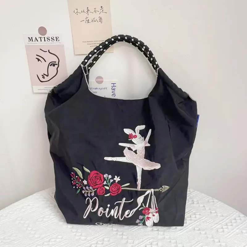 Women Fashion Nylon Embroidered Large Capacity Canvas Shopping Bag - Image 13