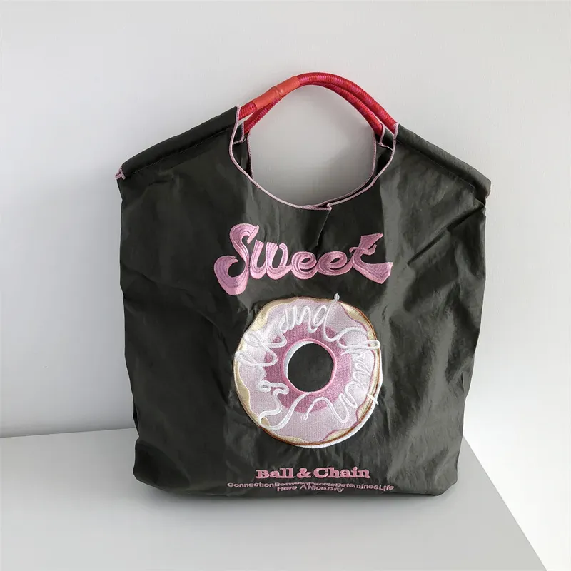 Women Fashion Nylon Embroidered Large Capacity Canvas Shopping Bag - Image 14