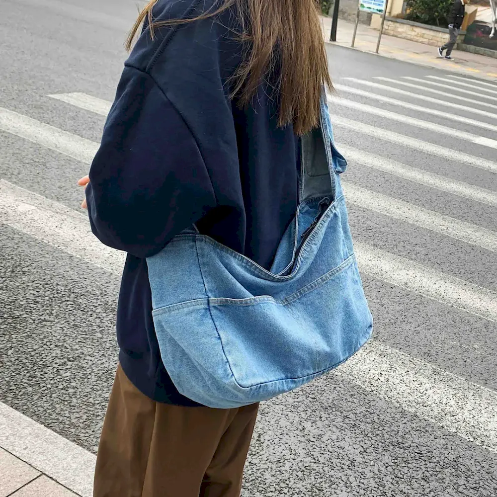Women Fashionable Large Capacity Denim Shoulder Tote Bag