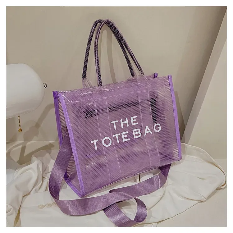 Women Fashion Letter Print Transparent Clear Large Capacity Handbag