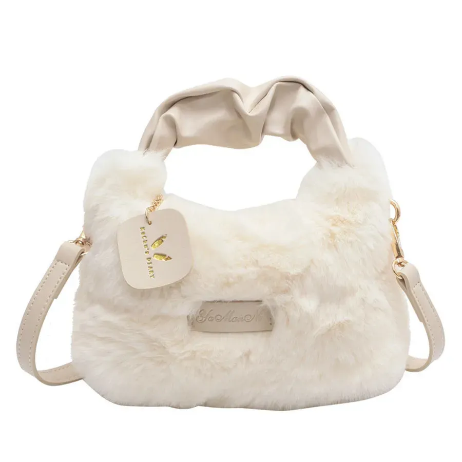 Women Simple Solid Color Plush Square Handle Crossbody Bag - Image 5