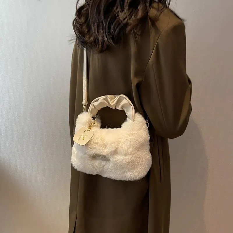 Women Simple Solid Color Plush Square Handle Crossbody Bag - Image 7