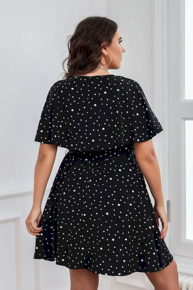 Summer Women Fashion Plus Size Polka Dot Print Short Sleeve Dress - Image 5